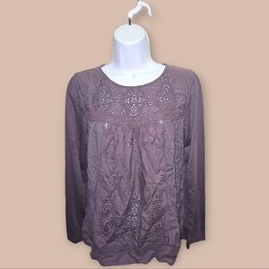 💖Knox Rose Purple Embroidered Eyelet Top (Size Small)